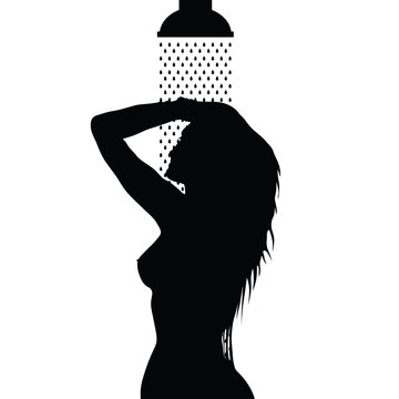 Girl Is Showering Vector Black Silhouette