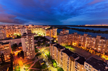 Housing estate at night. Obolon district. Kiev, Ukraine. Kyiv, Ukraine