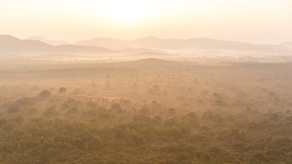 beautiful scenic view of mist over empty filed in Asia, sri lanka, sigiriya