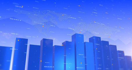 Stock Market Data 3D Background With Line And Bar Charts. Business and Economy Related Concept.