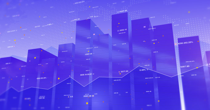 Stock Market Data 3D Background With Line And Bar Charts. Business and Economy Related Concept.
