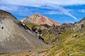 Icelandic mountain landscape. Colorful volcanic mountains in the Landmannalaugar geotermal area. One of the parts of Laugavegur trail
