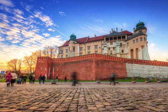 The Royal Wawel Castle in Krakow at sunset, Poland