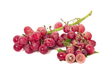 Red grape with leaf isolated on white background