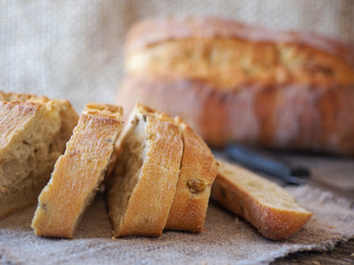 ciabatta bread with olives on the table