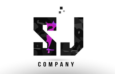 purple black alphabet letter sj s j logo