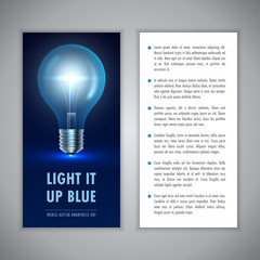Autism awareness day. Light it up blue. Poster, flyer or banner template. Vector Illustration
