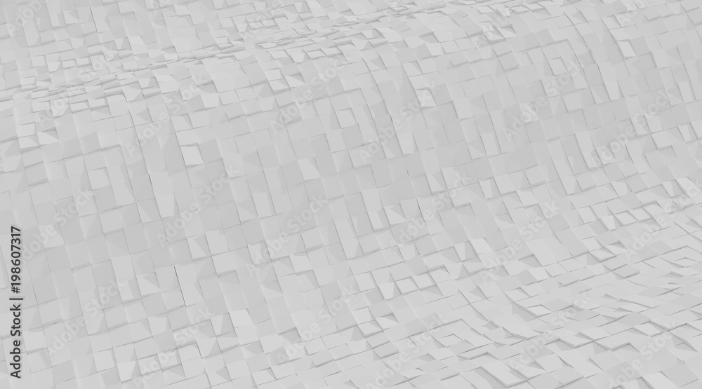 Poster Abstract of architecture space with random rhythm of white tilt block and light and shadow of the sun,3D render