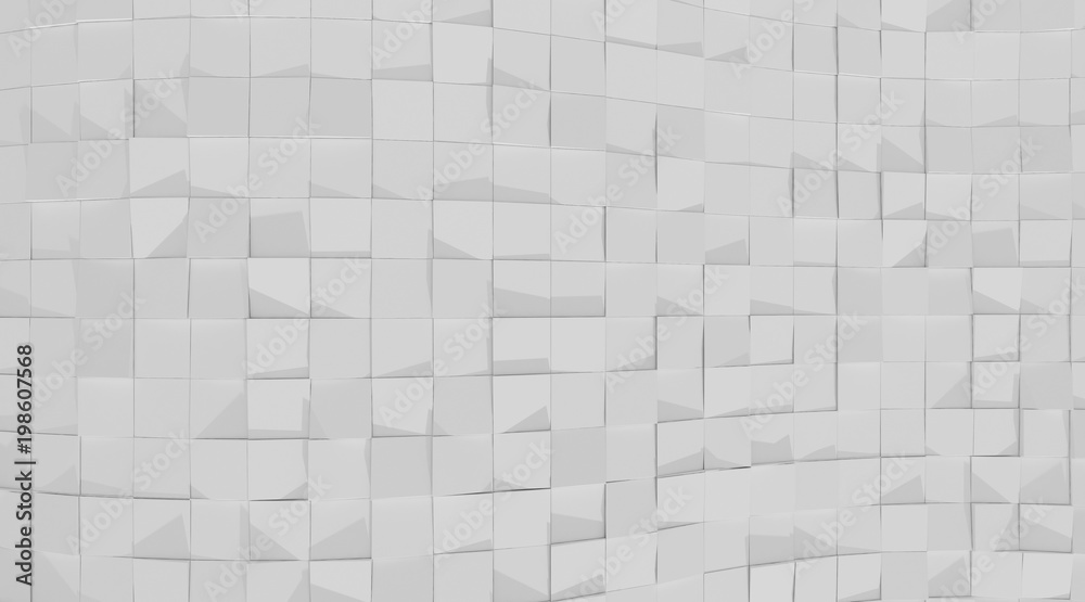 Poster Abstract of architecture space with random rhythm of white tilt block and light and shadow of the sun,3D render