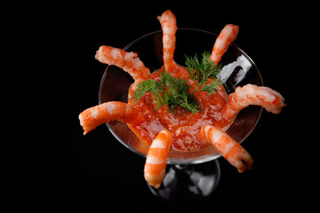 Boiled shrimps with sauce