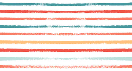 Sailor Stripes Seamless Vector Summer Pattern. Autumn Colors Yellow, Orange, Pink, Purple, Grey, White Stripes. Hipster Vintage Retro Textile Design. Creative Horizontal Banner. Watercolor Prints.
