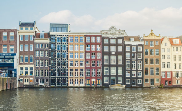  buildings in Amsterdam along the canal coast of old city center