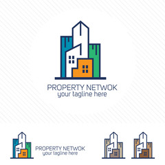 Fototapeta premium Clean modern real estate and property logo. Hotel and apartment symbol vector.