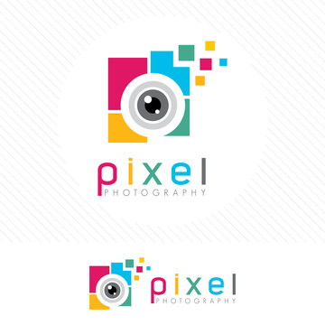 Colorful photography logo with Modern style of camera lens .