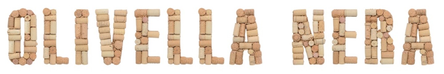 Grape variety Olivella nera made of wine corks Isolated on white background