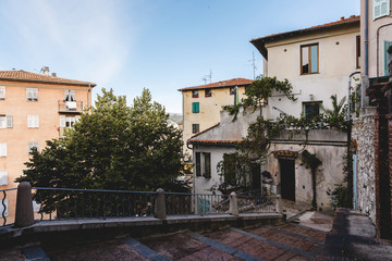 Fototapeta premium view of beautiful old building at european town on suny day, Nice, France