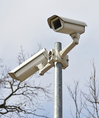 Security cameras on a pole