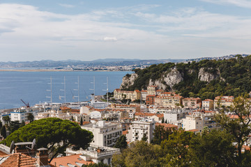 Fototapeta na wymiar aerial view of small european town on seashore, Nice, France