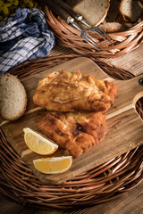 Cod fillet fried in breadcrumbs.