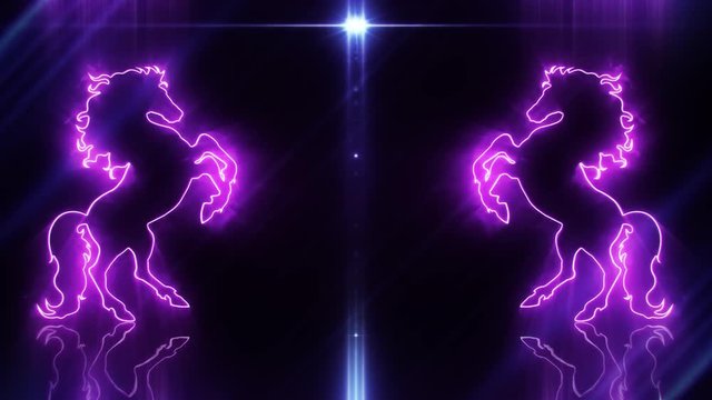 Purple Neon Rearing Horse Intro Logo Animated Background Loopable