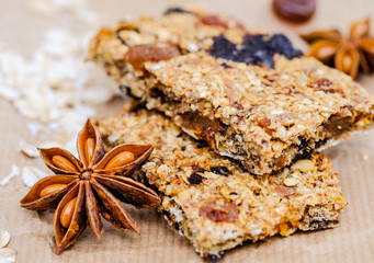 Homemade muesli and oatmeal on kraft paper