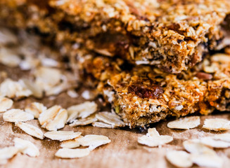 Homemade muesli and oatmeal on kraft paper