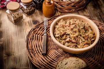 Bigos - stewed cabbage with meat,dried mushrooms and smoked sausage.