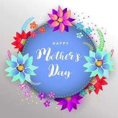 Happy Mother's Day greetings design with with paper cut Frame Flowers. Trendy Design Template. Vector illustration