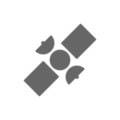 Orbital space satellite with radar and solar panels. Vector icon.
