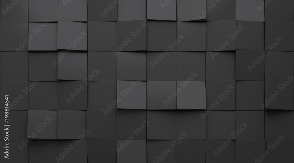 Aufkleber Abstract of architecture space with random rhythm of black tilt block and light and shadow of the sun,3D render