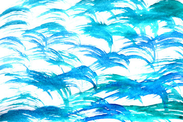 Fototapeta na wymiar Watercolor hand drawn blue texture on white background.
