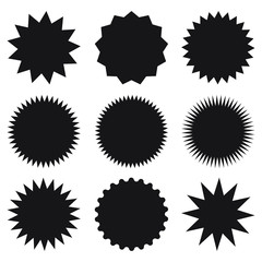 Blank promo stickers set. Starburst, graphic, sunburst, shine, stamp, decoration, sunshine, glitter symbol. Hipster Style badges. Vector design element great for retro style projects.