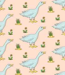 Obraz premium Goose vintage seamless vector pattern