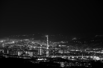 Fototapeta premium panorama view on Siberia city Krasnoyarsk with TV tower on first plan