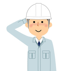 現場監督　照れる