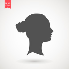 Young woman head vector silhouette isolated on white background . Portrait of woman in profile , isolated silhouette - vector illustration
