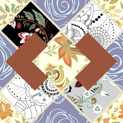 abstract seamless patchwork tile with floral ornament.arabic or orient pattern. vintage style