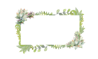 Watercolor cactus banner frame © Natalia