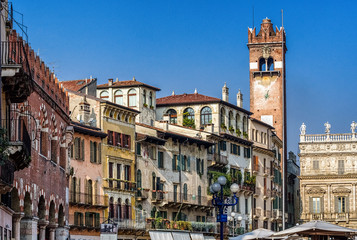 Gardello tower at Piazza delle Erbe, Verona - Italy