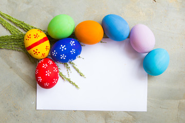 Painted Easter eggs put on the Polished floor ,easter day