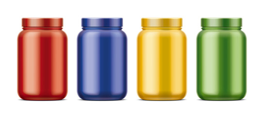 Blank bottles for protein. Colored version. 