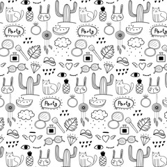 Pattern With Hand Drawn Doodle Lovely Party Background. Doodle Funny. Handmade Vector Illustration.