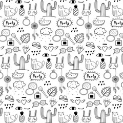 Pattern With Hand Drawn Doodle Lovely Party Background. Doodle Funny. Handmade Vector Illustration.
