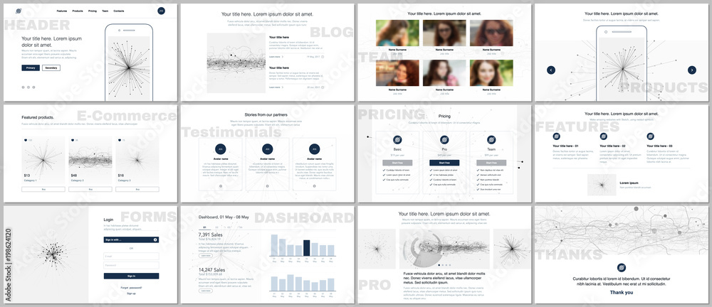 Poster set of vector templates for website design, minimal presentations, portfolio. simple elements on whi