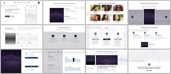Set of vector templates for website design, minimal presentations, portfolio. Simple elements on white. Templates for presentation slides, flyer, leaflet, brochure cover, report. Big data concept.