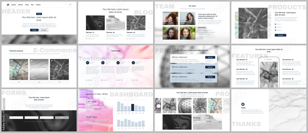 Sticker set of vector templates for website design, minimal presentations, portfolio. simple elements on whi