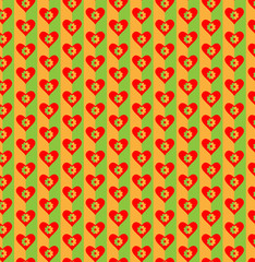 Heart and flowers on  bright colorful background. Seamless pattern for design.Vector Illustration