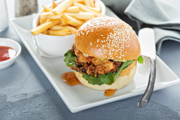 Gourmet burger with avocado and bacon