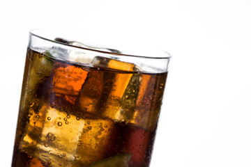 Cuba libre. Cocktail with rum, lime and ice isolated on white background. 