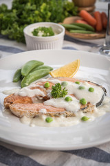 Grilled salmon steak